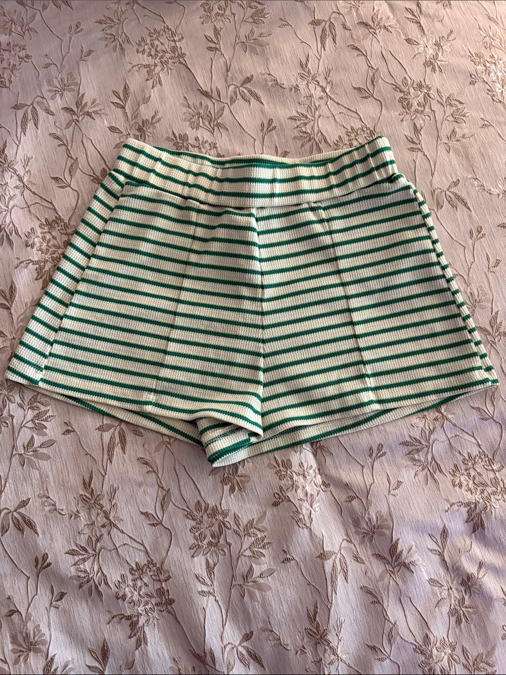 Missguided Green & White Striped High Waist Knit Shorts